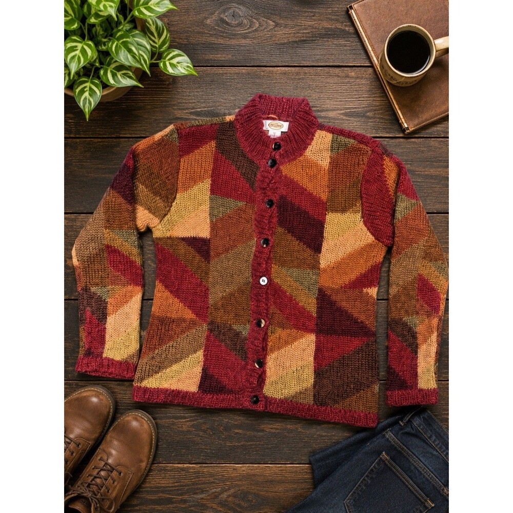 Talbots Mohair Sweater Grannycore Cardigan Womens Medium Red Grandma Fluffy